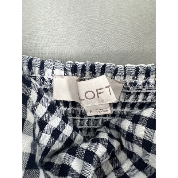 Loft Dress Womens 6 Navy Blue Plaid Mini Gingham Cowl Neck Cutout Boho Cottage - Picture 2 of 7